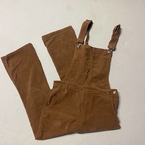 Women's 7 For All Mankind Size L Corduroy Brown Crop Slim Kick Flare Overalls